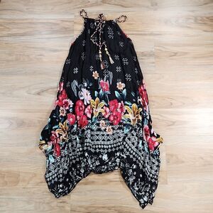 🔺️Black Lightweight Floral Sleeveless Halter Dress Small